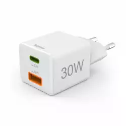 HAMA Бързо мини зарядно, 30 W, 1x USB-C, 1x USB-A, PD, бял