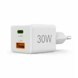 HAMA Бързо мини Gan зарядно, 30 W, 1x USB-C, 1x USB-A, PD, бял