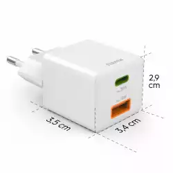 HAMA Бързо мини зарядно, 30 W, 1x USB-C, 1x USB-A, PD, бял