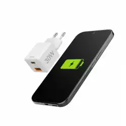 HAMA Бързо мини зарядно, 30 W, 1x USB-C, 1x USB-A, PD, бял