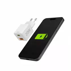 HAMA Бързо мини зарядно 1x USB-C, 1x USB-A, PD, 20 W, бяло