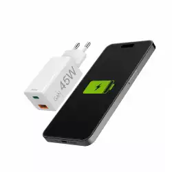 HAMA Бързо мини зарядно, 45 W, 1x USB-C - 1x USB-A, PD, бяло