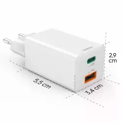 HAMA Бързо мини зарядно, 45 W, 1x USB-C - 1x USB-A, PD, бяло