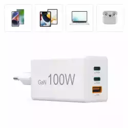 HAMA Бързо зарядно 220V, 100 W GaN, 2x USB-C PD, 1x USB-A QC