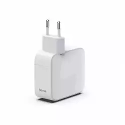 HAMA Бързо зарядно, 30 W, GaN, 2x USB-C, с разтегателен кабел 0.7м, бял