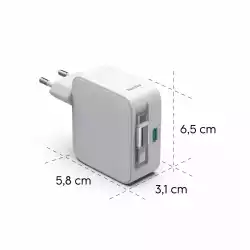 HAMA Бързо зарядно, 30 W, GaN, 2x USB-C, с разтегателен кабел 0.7м, бял