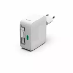 HAMA Бързо зарядно, 30 W, GaN, 2x USB-C, с разтегателен кабел 0.7м, бял