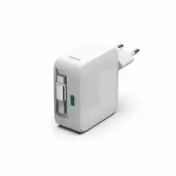 HAMA Бързо зарядно, 30 W, GaN, 2x USB-C, с разтегателен кабел 0.7м, бял