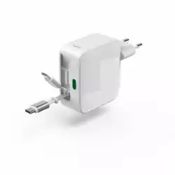 HAMA Бързо зарядно, 30 W, GaN, 2x USB-C, с разтегателен кабел 0.7м, бял