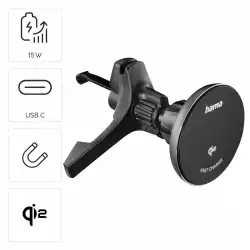 HAMA Безжично зарядно устройство Qi2, 15W, за кола, черно