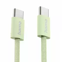 HAMA Кабел за зареждане "Fabric", USB-C - USB-C, 1 m, Nylon, зелен                          