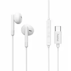 HAMA Слушалки "Classy" USB-C, накрайници, микрофон, защита от прегъване на кабел, бял