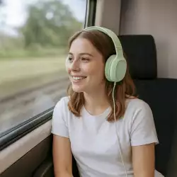 HAMA Слушалки с микрофон "Fun C", USB-C, водач за кабел от едната страна, зелени