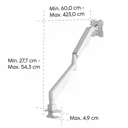 HAMA Стойка за монитор за бюро, 17"-35", регулируема, газова пружина, бял
