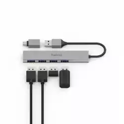 HAMA USB хъб, 4 порта, USB 3.2 Gen 1, 5 Gbit/s, ултратънък, вкл. USB-C адаптер
