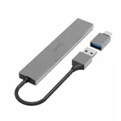 HAMA USB хъб, 4 порта, USB 3.2 Gen 1, 5 Gbit/s, ултратънък, вкл. USB-C адаптер