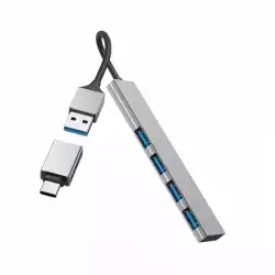 HAMA USB хъб, 4 порта, USB 3.2 Gen 1, 5 Gbit/s, ултратънък, вкл. USB-C адаптер