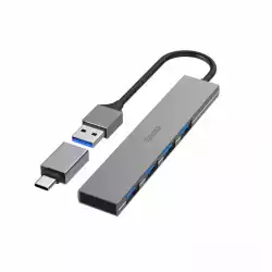 HAMA USB хъб, 4 порта, USB 3.2 Gen 1, 5 Gbit/s, ултратънък, вкл. USB-C адаптер