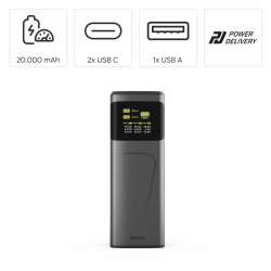 HAMA Външна батерия “High Power”, 65 W, 20000 mAh, 2x USB-C, USB-A, Fast Charging