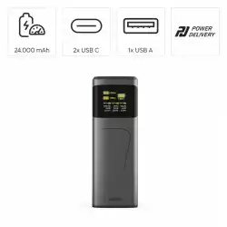 HAMA Външна батерия „High Power“, 200 W, 24000 mAh, 2x USB-C, USB-A, бързо зареждане