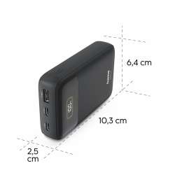 HAMA Външна батерия "PD10-W20", 10000 mAh, 3 изхода: 2 x USB-C, USB-A, Бързо зареждане