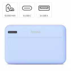 HAMA Външна батерия "Pocket 10", 10000 mAh, Изходи: 2x USB-A, син                          