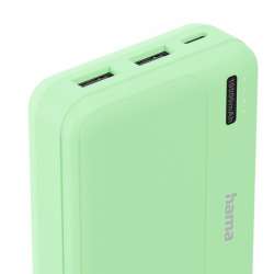 HAMA Външна батерия "Pocket 10", 10000 mAh, Изходи: 2x USB-A, зелена