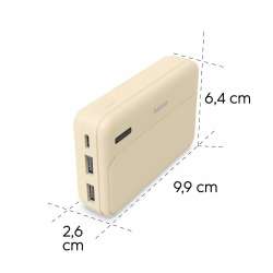HAMA Външна батерия "Pocket 10", 10000 mAh, Изходи: 2x USB-A, бежов