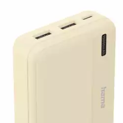 HAMA Външна батерия "Pocket 10", 10000 mAh, Изходи: 2x USB-A, бежов