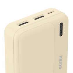 HAMA Външна батерия "Pocket 10", 10000 mAh, Изходи: 2x USB-A, бежов