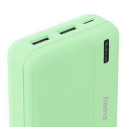 HAMA Външна батерия "Pocket 10", 10000 mAh, Изходи: 2x USB-A, зелена