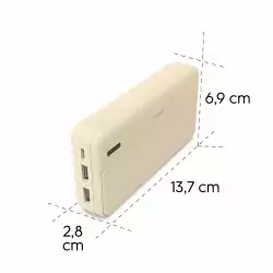 HAMA Външна батерия "Pocket 20", 20000 mAh, Изходи: 2x USB-A, бежов
