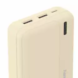 HAMA Външна батерия "Pocket 20", 20000 mAh, Изходи: 2x USB-A, бежов