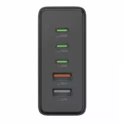 HAMA Зарядна станция 140 W, GaN, Fast Charger, 3 x USB-C, 2 x USB-A, PD