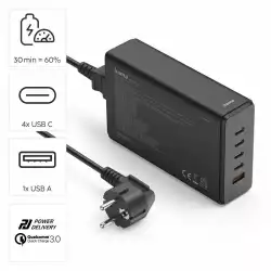 HAMA Зарядна станция 240 W, GaN, Fast Charger, 4 x USB-C, 1 x USB-A, PD