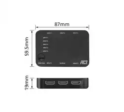 HDMI суич ACT AC7841, 5/1, 3D, 4K@@60Hz, Черен