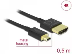 Кабел Delock HDMI-A мъжко - Micro HDMI-D мъжко,18 Gbit/s, 4K, 0.5 м, Черен
