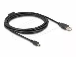 Кабел Delock USB 2.0 мъжко към mini-B USB 2.0  мъжко, двойно екраниран, трансфер до 480 Mb/s, 3.0м,  Черен                          