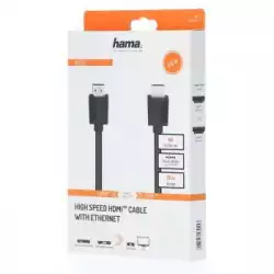 Кабел HAMA 205005, High-Speed, HDMI мъжко - HDMI мъжко, 4K,18Gbit/s, Ethernet, 1.5 м, Екраниран, Черен