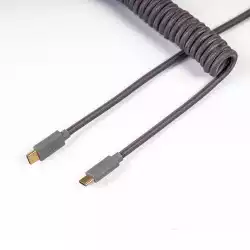 Кабел за клавиатура Keychron Coiled Aviator Custom USB Cable, USB-C - USB-C, Сив
