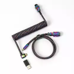 Кабел за клавиатура Keychron Colorful Premium Coiled Angled, USB-C - USB-C, Rainbow Plated Black                          