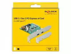 Карта Delock, PCI Express x4 към USB-C (USB 3.1 Gen 2) женско, 10 Gbps