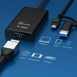 Кепчер адаптер j5create JVA11, HDMI - USB-C, 4K, Черен