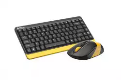 Комплект клавиатура и мишка A4TECH Fstyler FG1110, Безжичен, Черен/Жълт                          