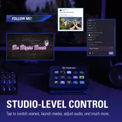 Elgato Stream Deck, 15 LCD keys, One-touch tactile operation, Elgato Game Capture, OBS, Twitch, Twitter, TipeeeStream, XSplit, YouTube, Mixer, and more, Automated alerts, Onscreen Antics w/ GIFs & others, Unique Key Configurations, Automated Plugins