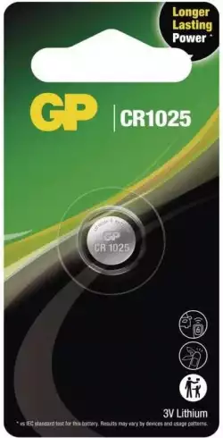 Литиева бутонна батерия GP  CR1025 3V  1 бр. в блистер /цена за 1 бр./                          