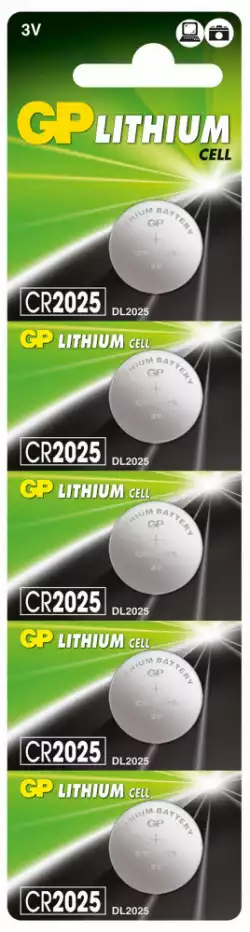 Литиева бутонна батерия GP CR2025 3 V  5бр. в блистер / цена за 1 бр. батерия/