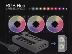 RGB хъб Delock, 10 портов ARGB LEDs, Черен                          