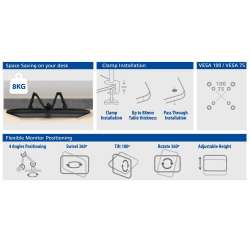 Стойка за 2 мониторa ACT AC8302, за бюро, Регулируема, 35", 2x8 кг, Черна