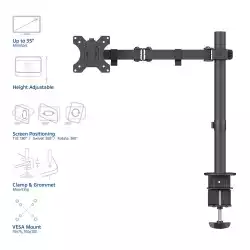 Стойка за монитор за бюро ACT AC8301, Регулируема, 10" - 35", 8 кг, Черен
